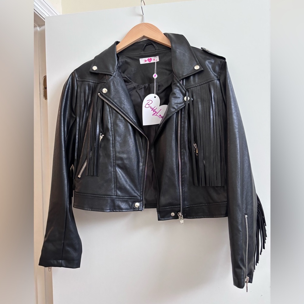 Buddy Love Fringe Faux Leather Moto Jacket